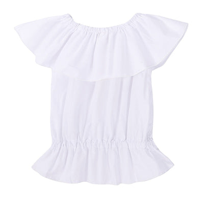 Girls Spring Outfits | Ruffle Bib White Top & Ripped Jeans Set