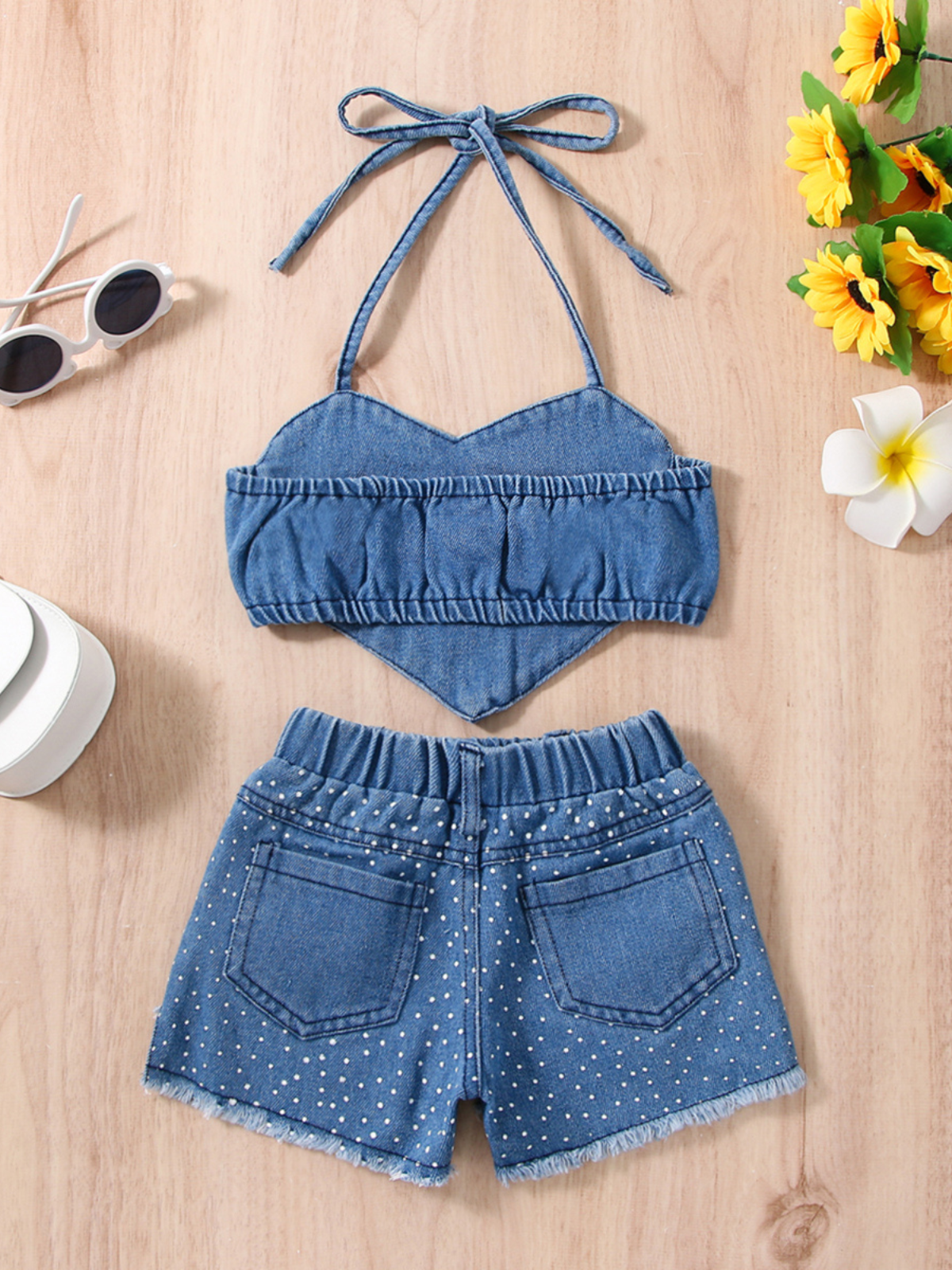 Heart-Shaped Vibe Denim Shorts Set