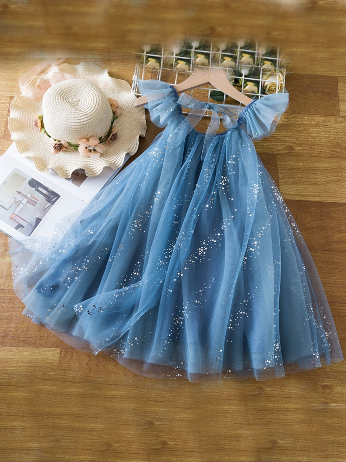 Sparkling Star Flutter Sleeve Tulle Dress