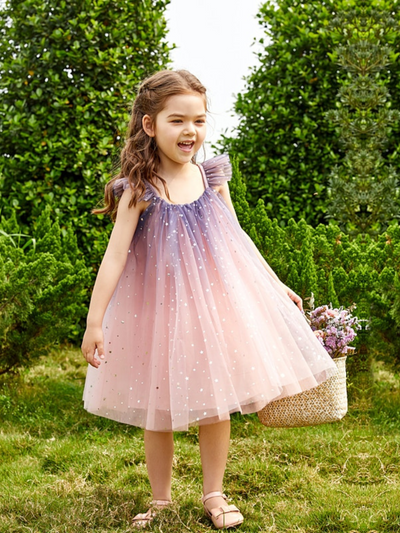 Sparkling Star Flutter Sleeve Tulle Dress