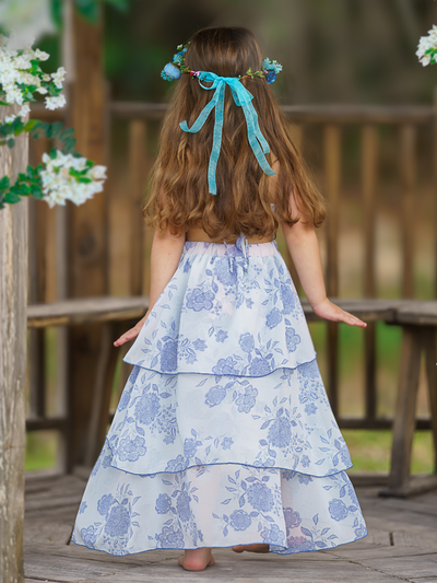 Toddler Spring Dresses | Girls Sleeveless Blue Floral Tiered Dress