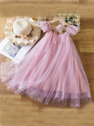 Sparkling Star Flutter Sleeve Tulle Dress