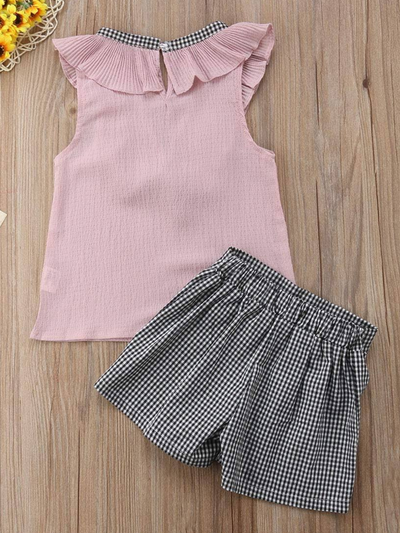 Toddler Preppy Chic Flutter Top & Gingham Shorts Set - Mia Belle Girls