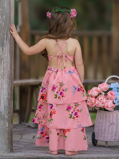 Toddler Spring Dresses | Girls Sleeveless Coral Floral Tiered Dress