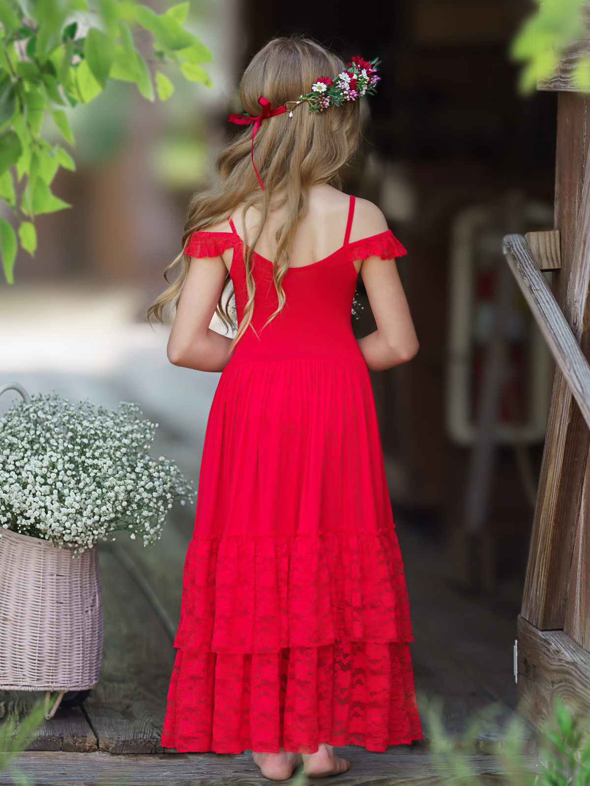 Toddler Cute Spring Dresses | Girls Ruby Red Lace Ruffle Nixi Dress