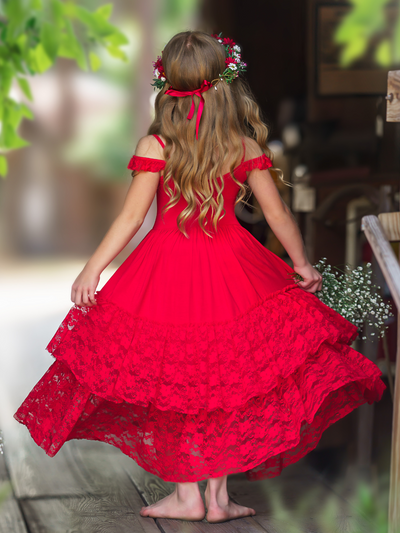 Toddler Cute Spring Dresses | Girls Ruby Red Lace Ruffle Nixi Dress