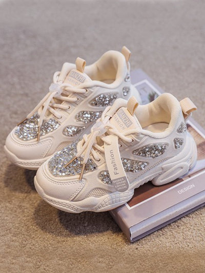 Rhinestone Glitter Secure Lace Sneakers by Liv and Mia