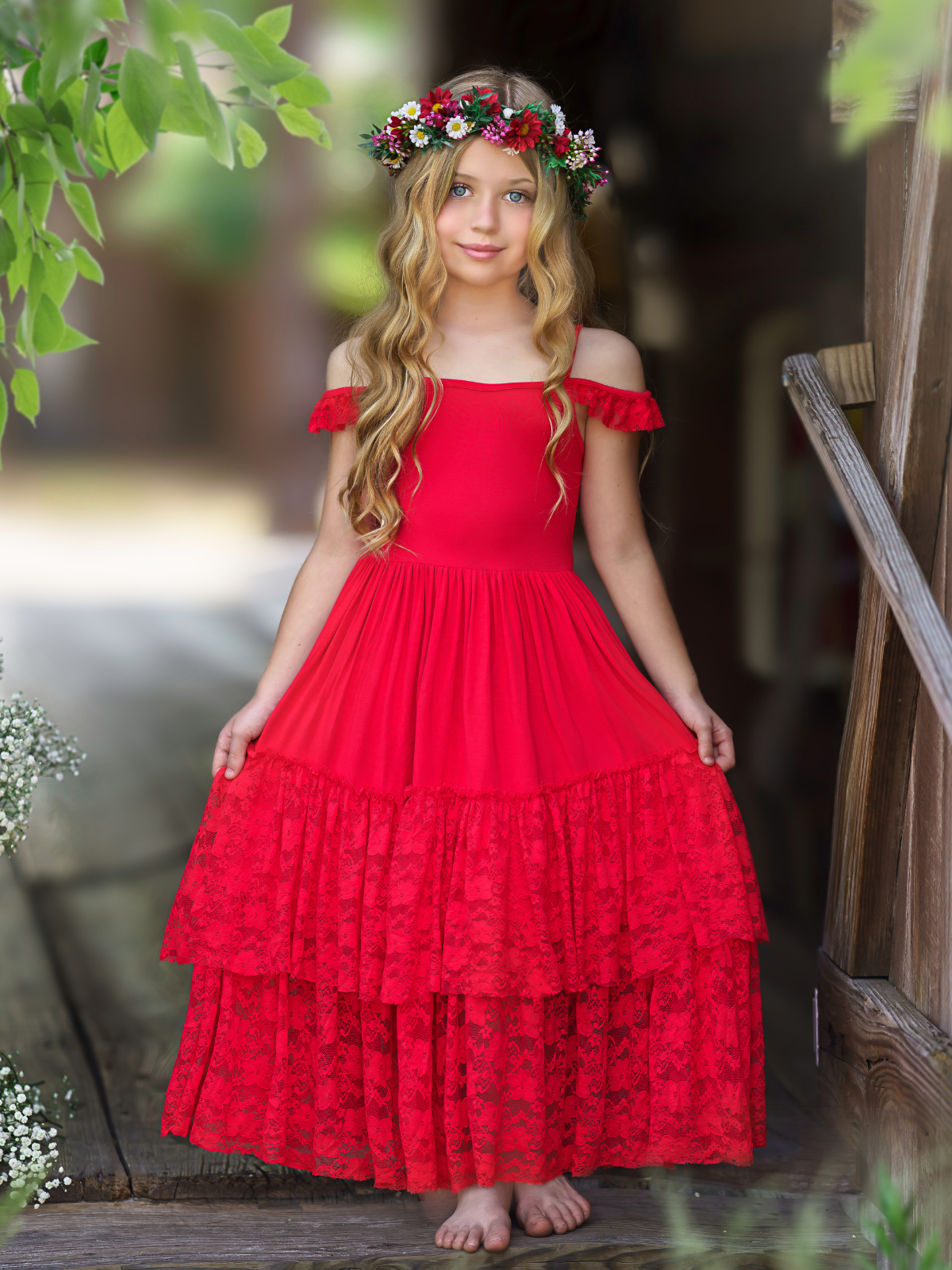 Toddler Cute Spring Dresses | Girls Ruby Red Lace Ruffle Nixi Dress