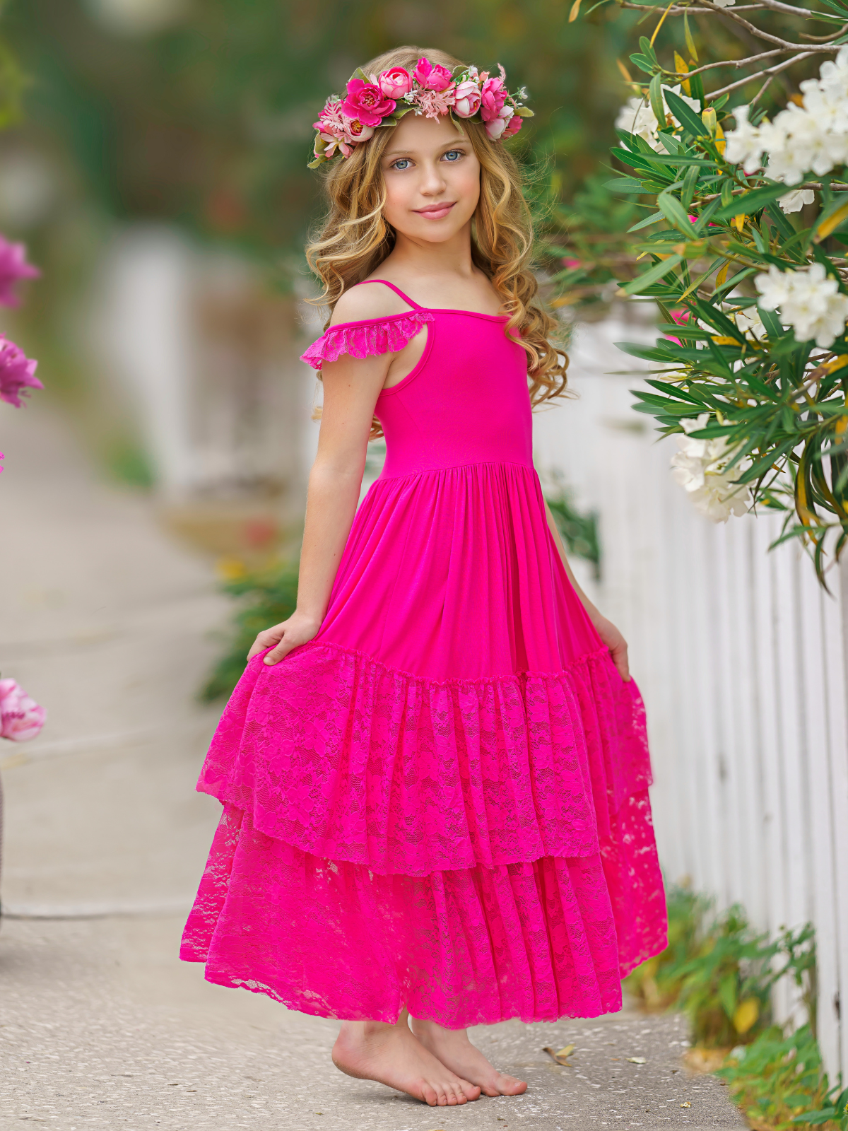 Toddler Cute Spring Dresses | Girls Fuchsia Lace Ruffle Nixi Dress