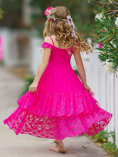 Toddler Cute Spring Dresses | Girls Fuchsia Lace Ruffle Nixi Dress
