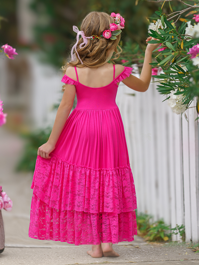 Toddler Cute Spring Dresses | Girls Fuchsia Lace Ruffle Nixi Dress