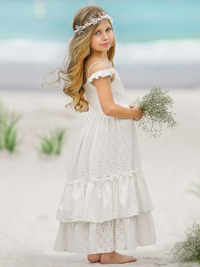 Purest Love Flutter Sleeve Eyelet Maxi Dress - Mia Belle Girls