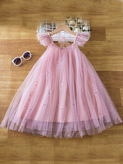 Sparkling Star Flutter Sleeve Tulle Dress