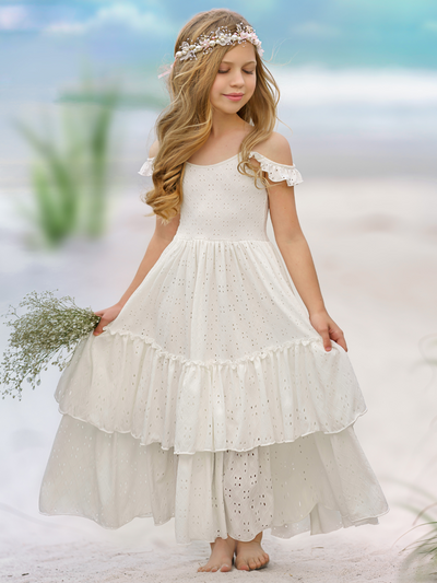 Purest Love Flutter Sleeve Eyelet Maxi Dress - Mia Belle Girls