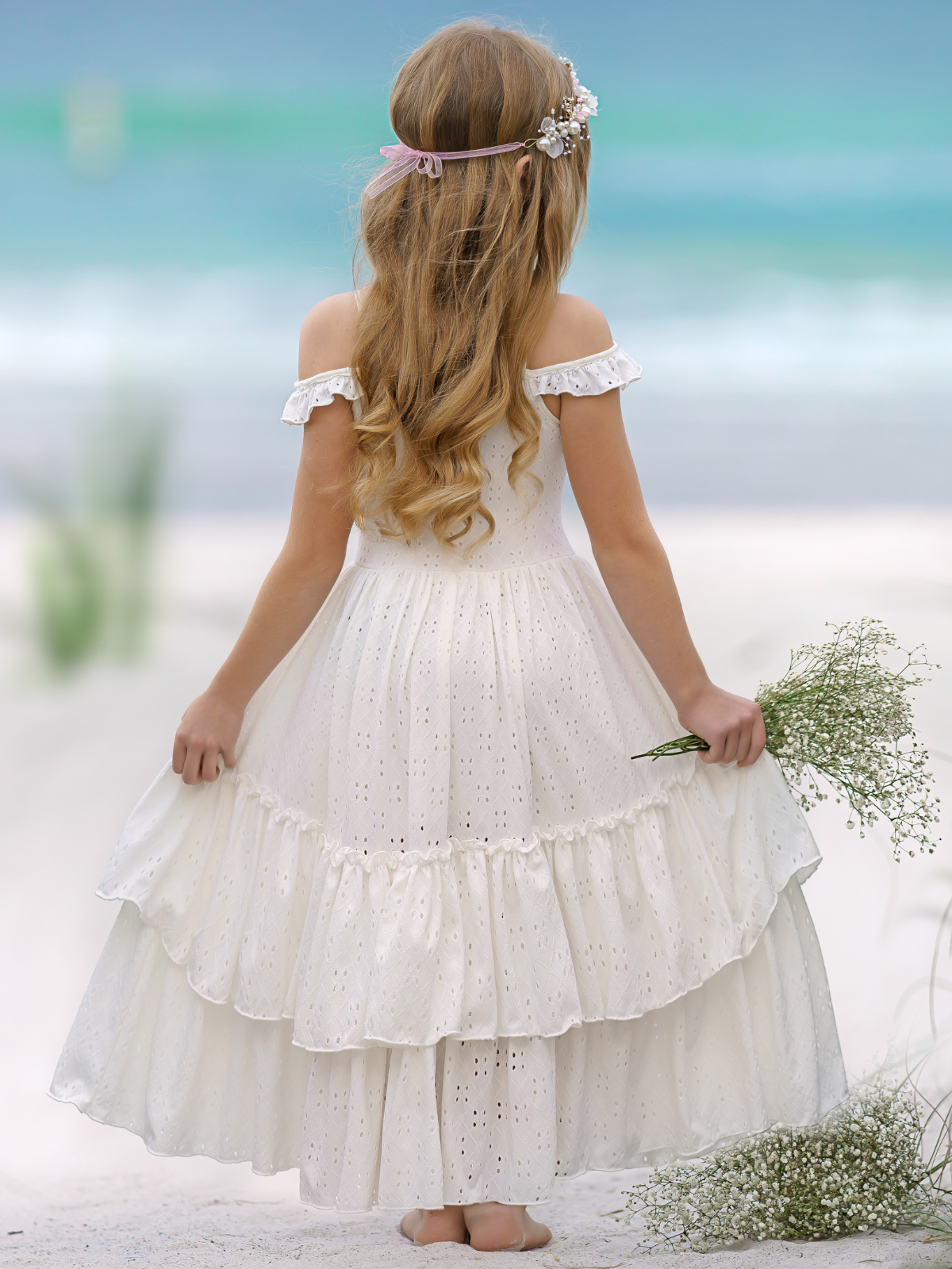 Purest Love Flutter Sleeve Eyelet Maxi Dress - Mia Belle Girls