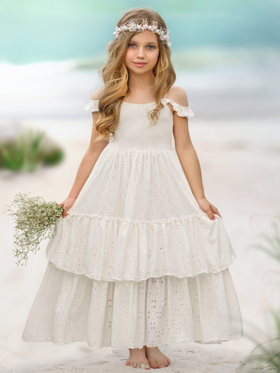 Purest Love Flutter Sleeve Eyelet Maxi Dress - Mia Belle Girls
