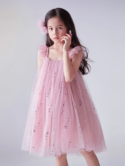 Sparkling Star Flutter Sleeve Tulle Dress