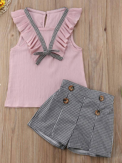 Toddler Preppy Chic Flutter Top & Gingham Shorts Set - Mia Belle Girls