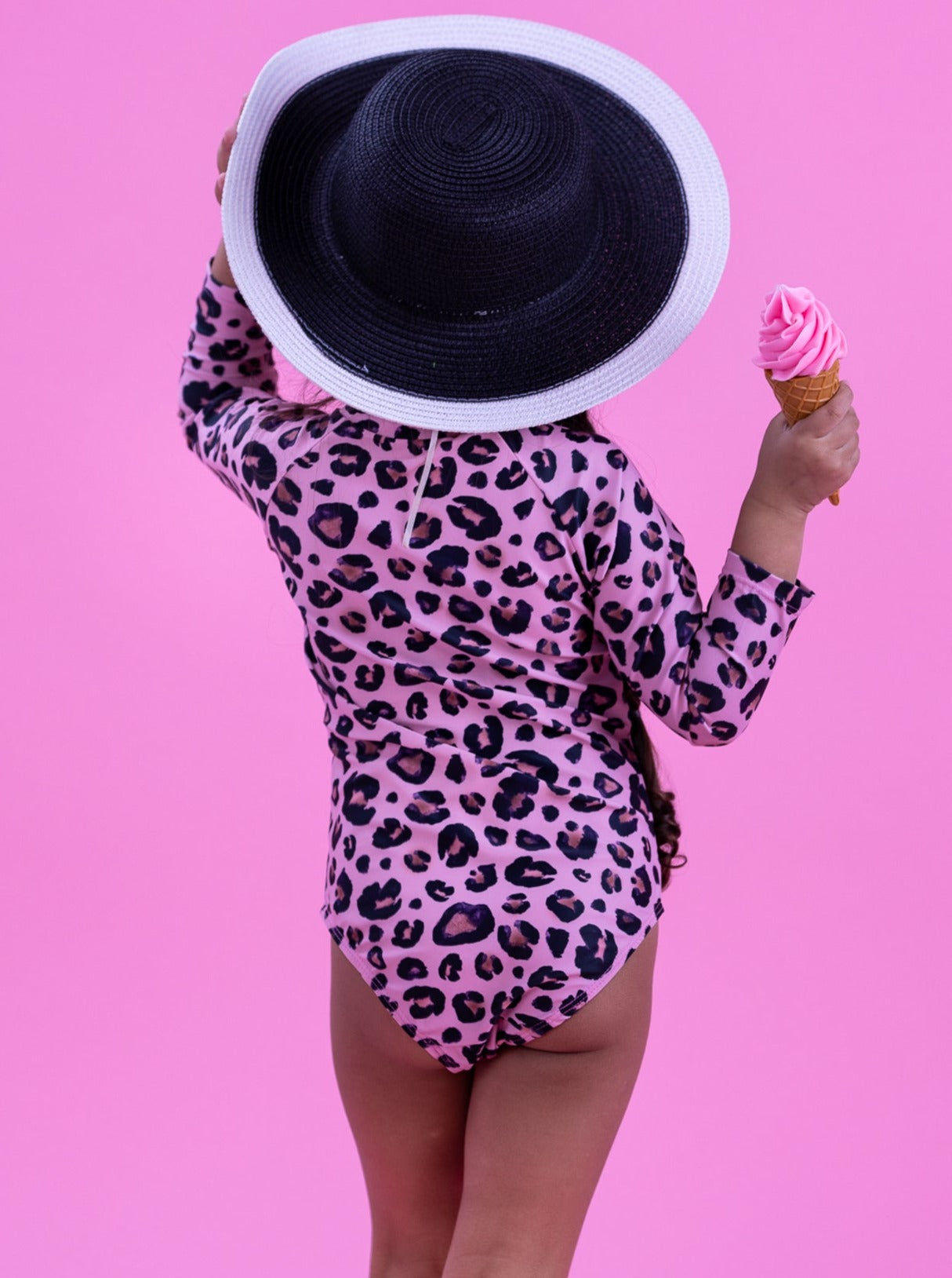 Toddler Rash Guard Swimsuit | Girls Leopard Zipper One Piece Swimsuit