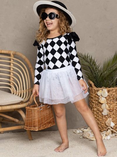 Toddler Rash Guard Swimsuit | Plaid One-Piece Swimsuit & Tutu Skirt