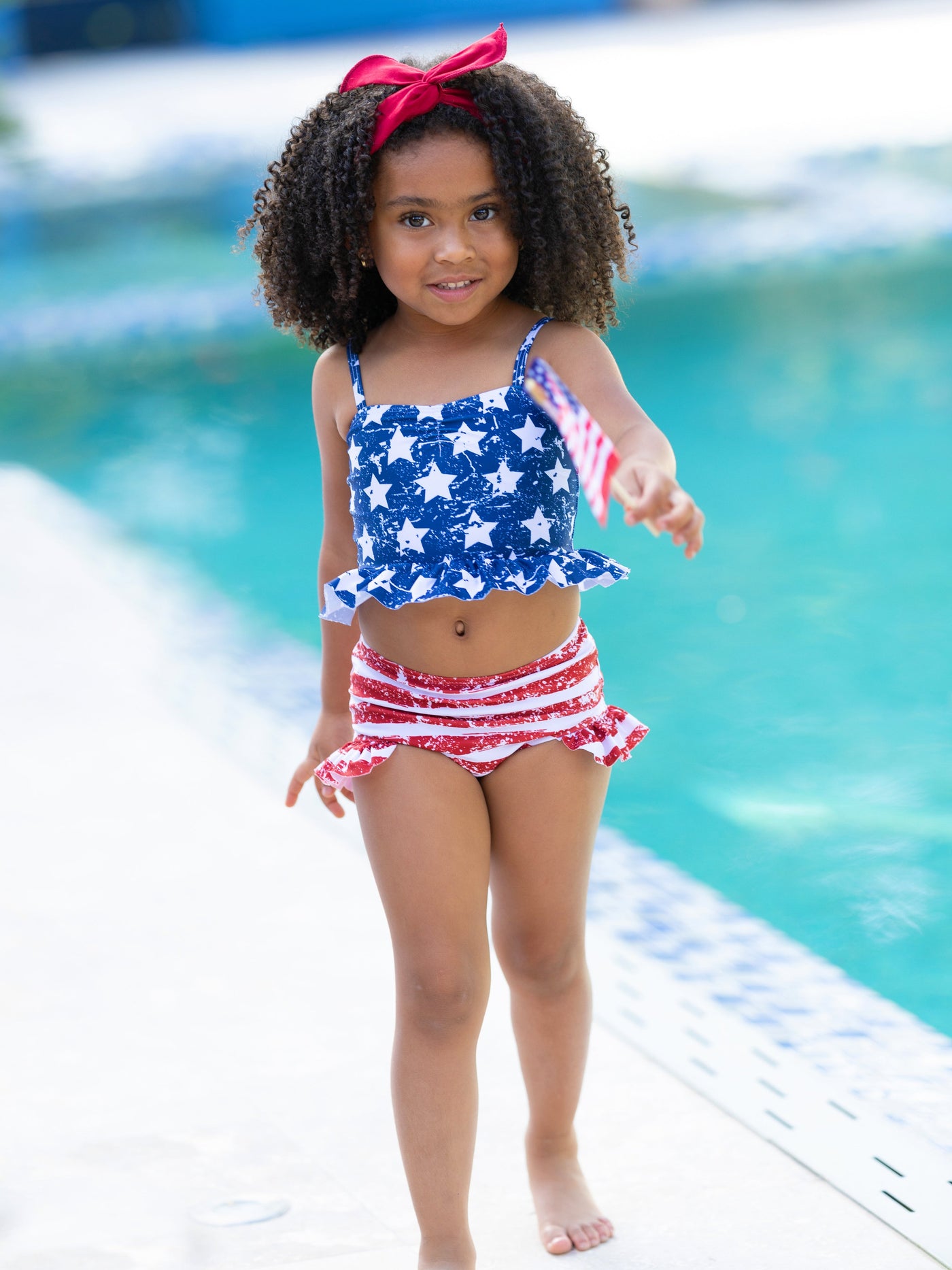 Kids 4th of July Swimwear | Girls Ruffle Tankini Two Piece Swimsuit