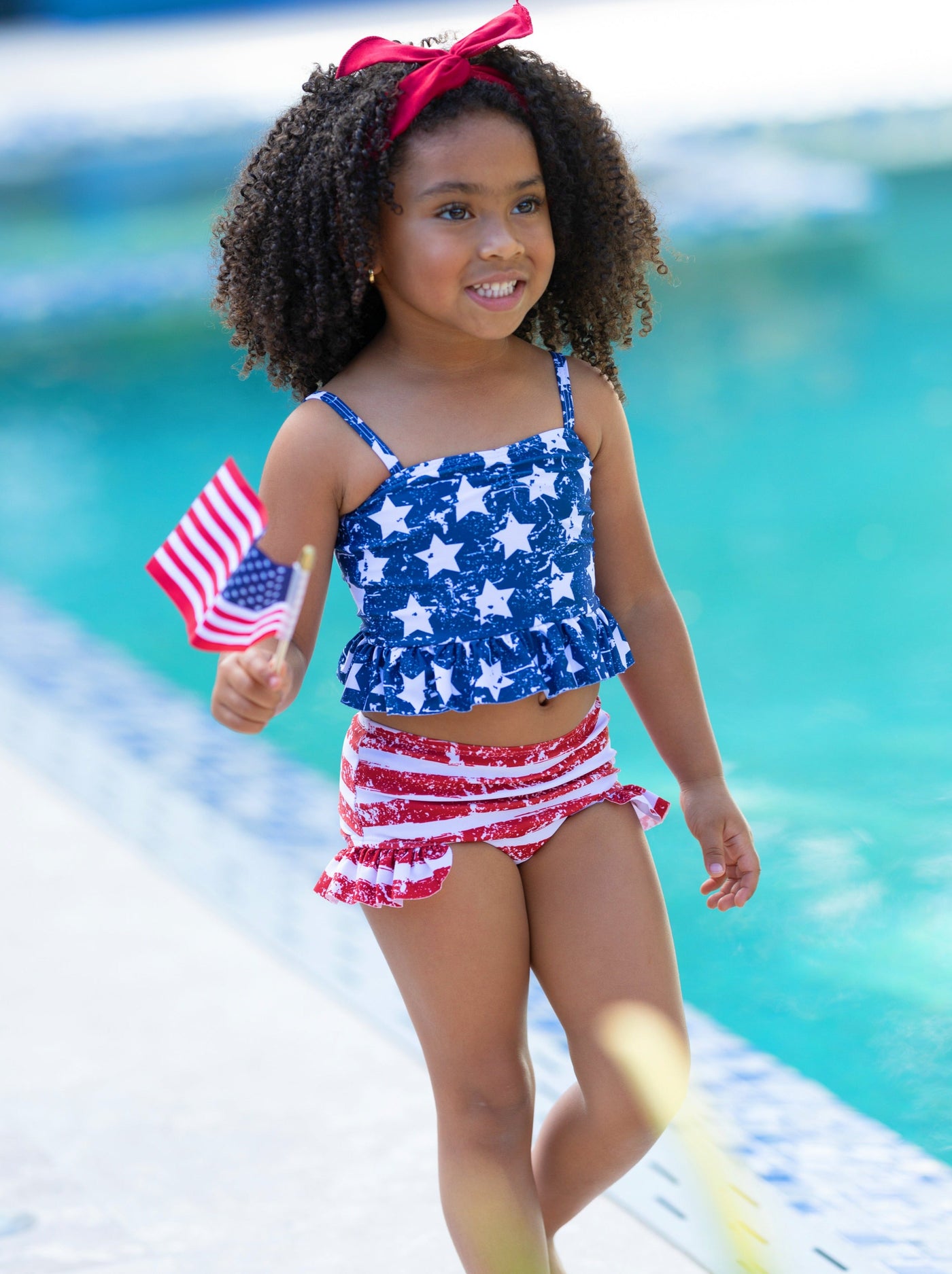 Kids 4th of July Swimwear | Girls Ruffle Tankini Two Piece Swimsuit