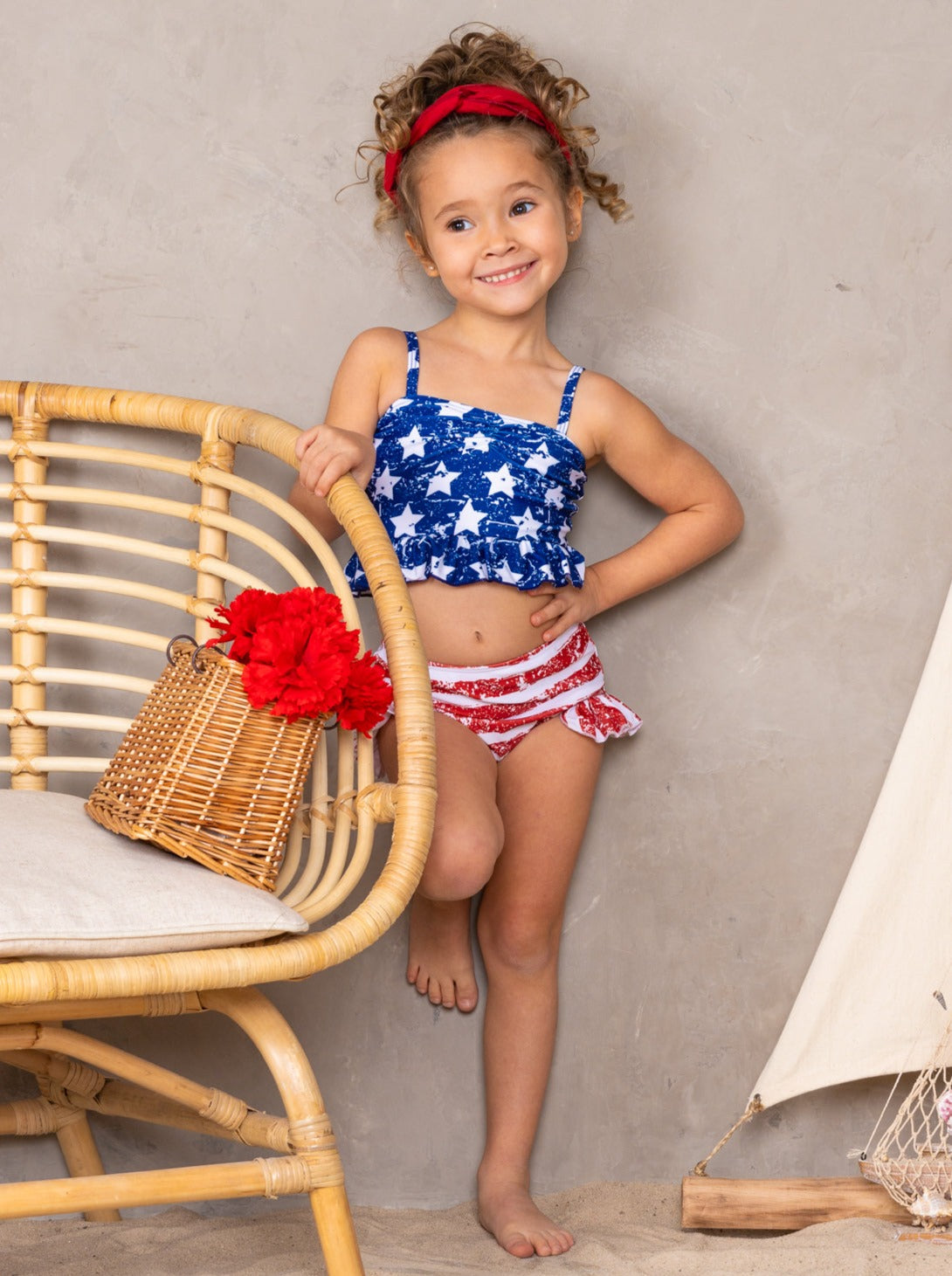 Kids 4th of July Swimwear | Girls Ruffle Tankini Two Piece Swimsuit