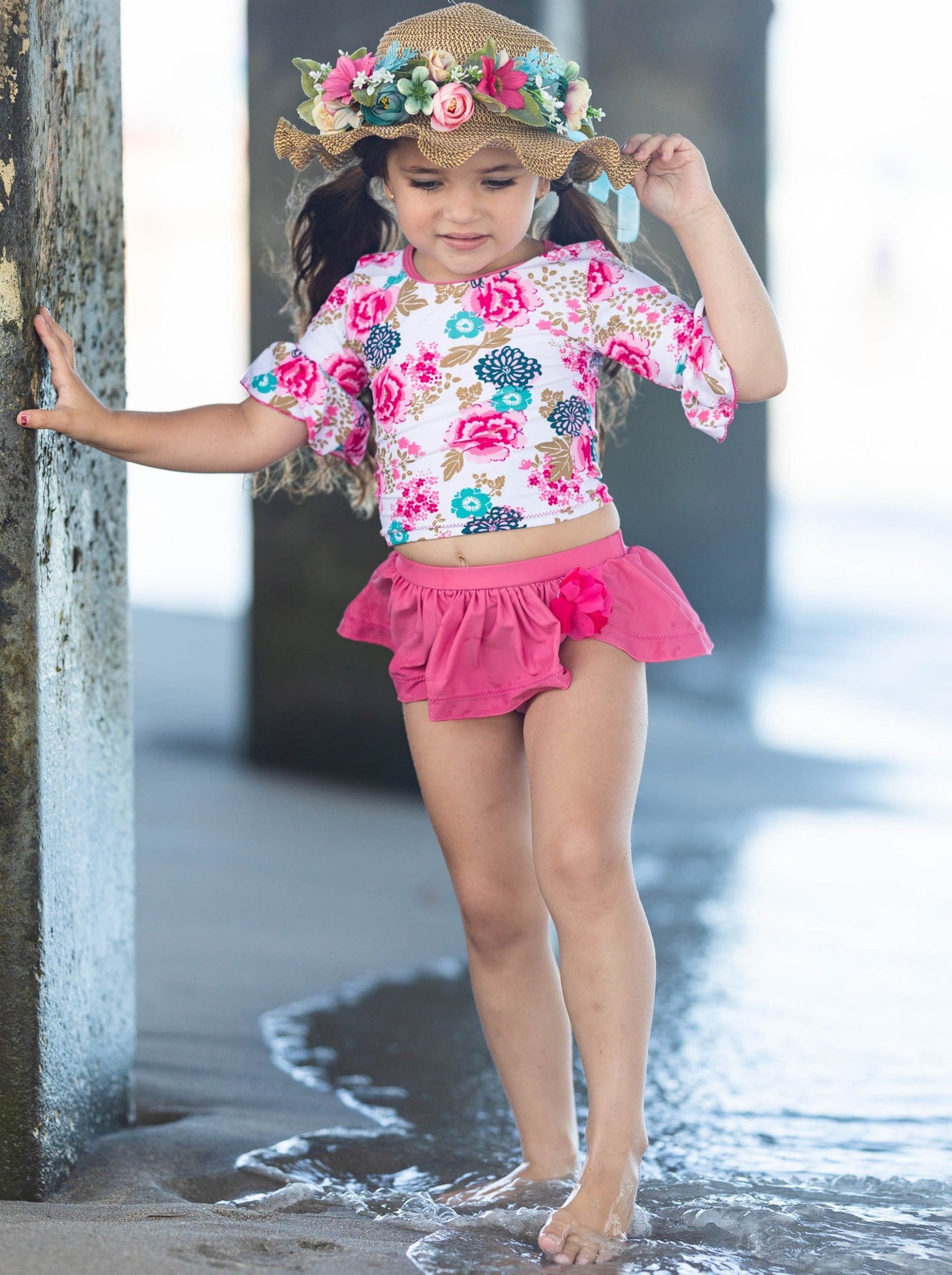 Kids Swimsuits | Little Girls Floral Rash Guard Two-Piece Swimsuit