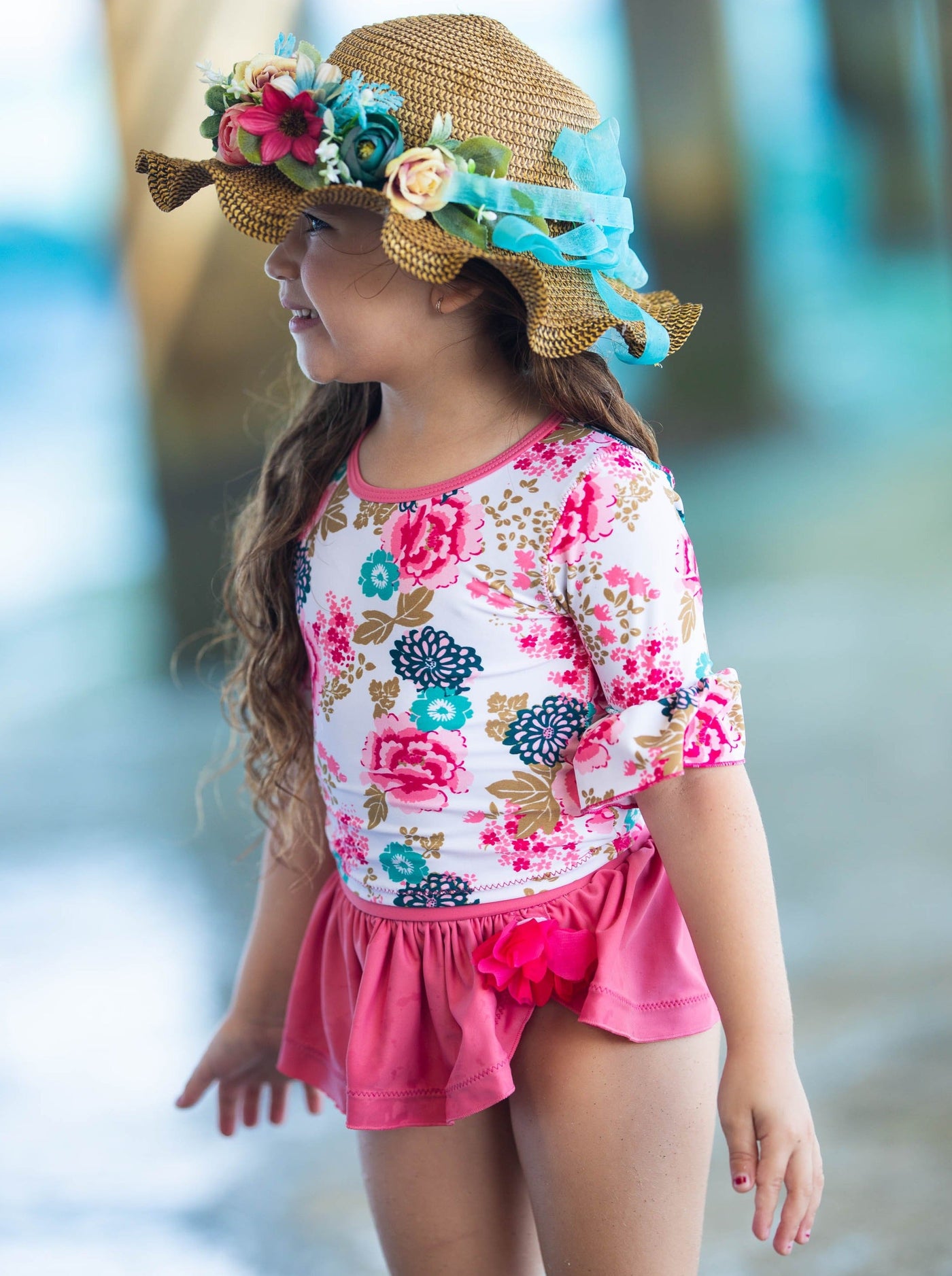 Kids Swimsuits | Little Girls Floral Rash Guard Two-Piece Swimsuit