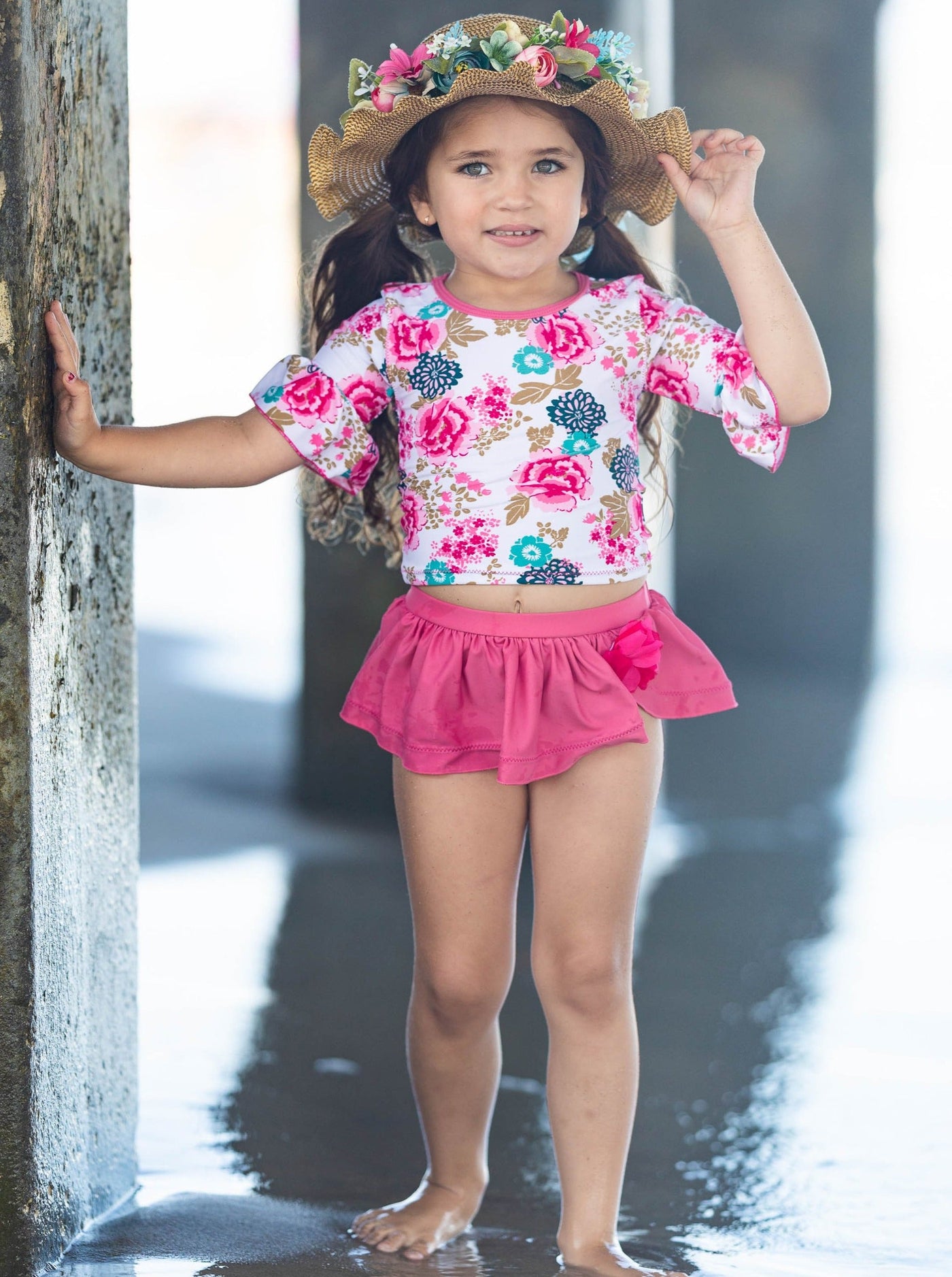 Kids Swimsuits | Little Girls Floral Rash Guard Two-Piece Swimsuit