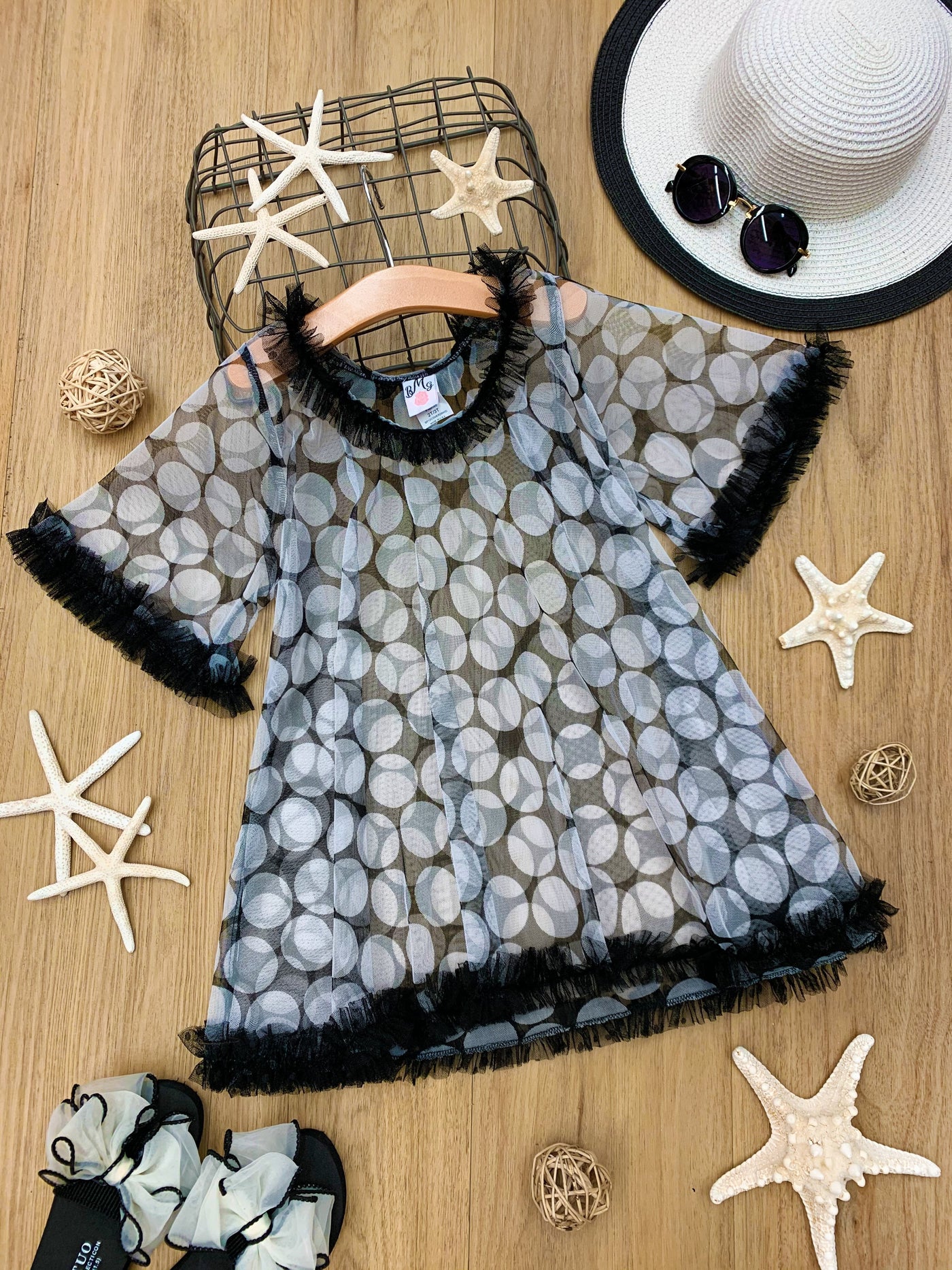 Kids Resort Wear | Girls Swimsuit Cover Up | Sheer Polka Dot Cover Up