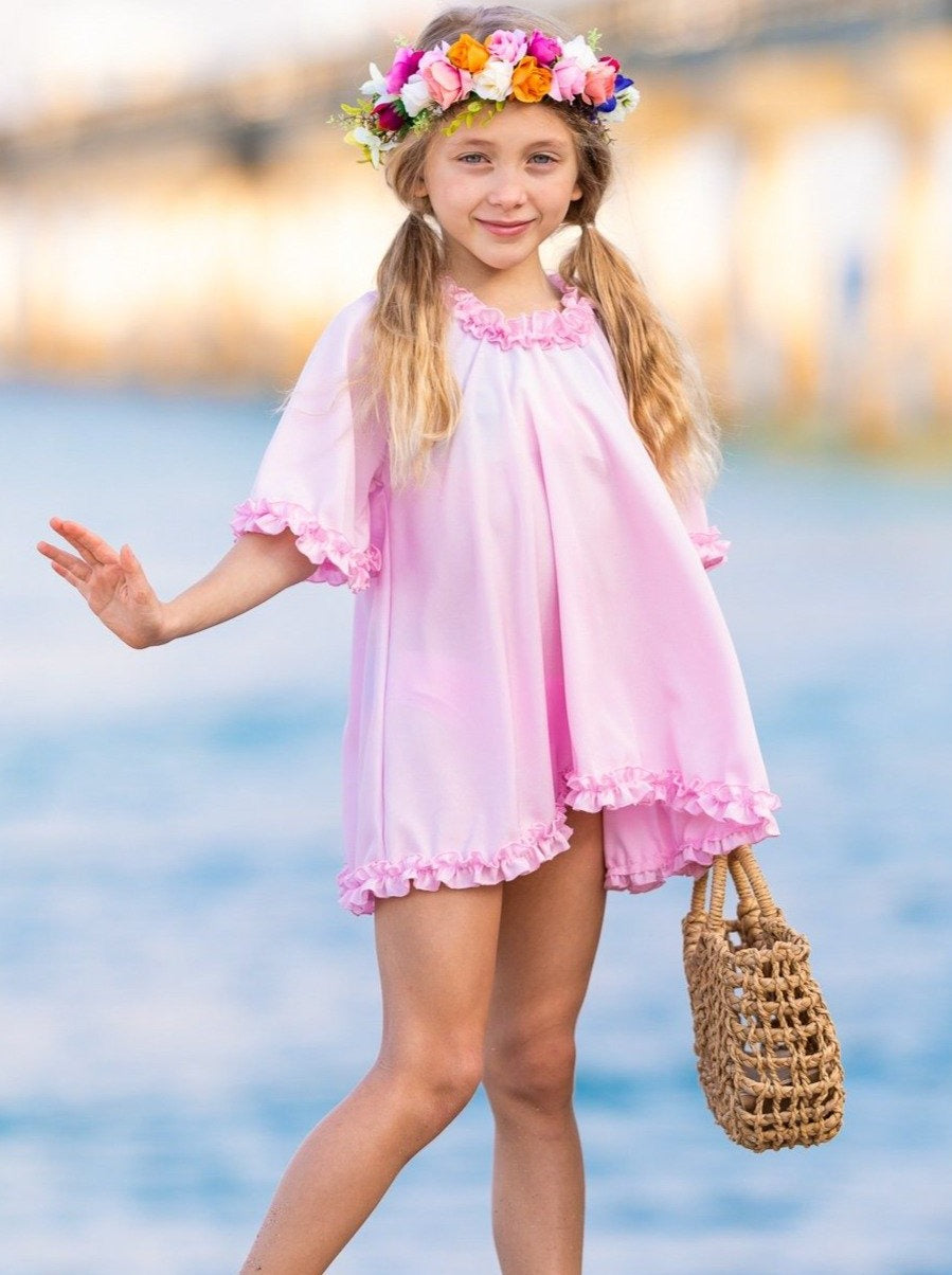 Kids Resort Wear | Little Girls Light Pink Ruffle Hem Swim Cover Up