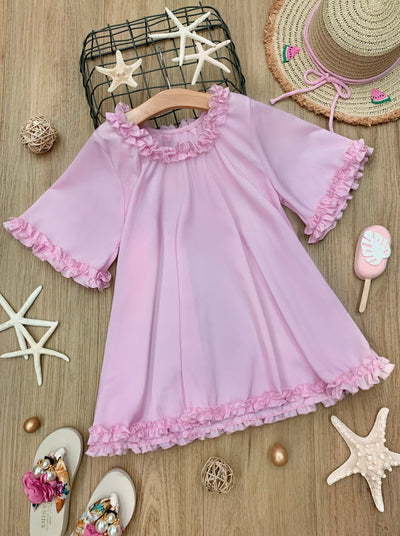 Kids Resort Wear | Little Girls Light Pink Ruffle Hem Swim Cover Up