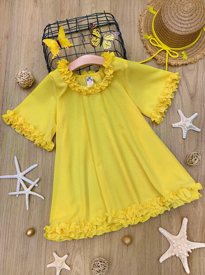 Kids Resort Swimwear | Little Girls Sheer Ruffle Hem Cover Up