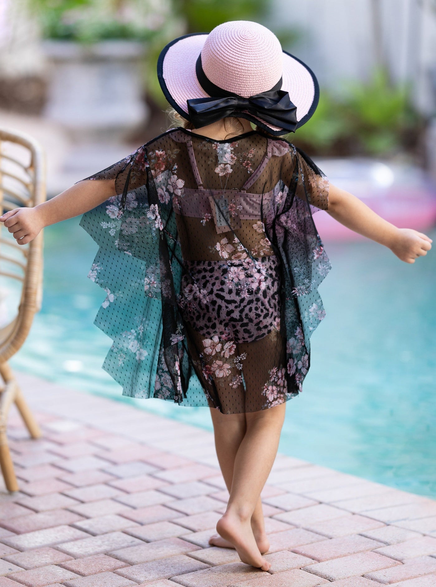 Toddler Girls Swimwear | Girls Sheer Floral Kaftan Swim Cover Up