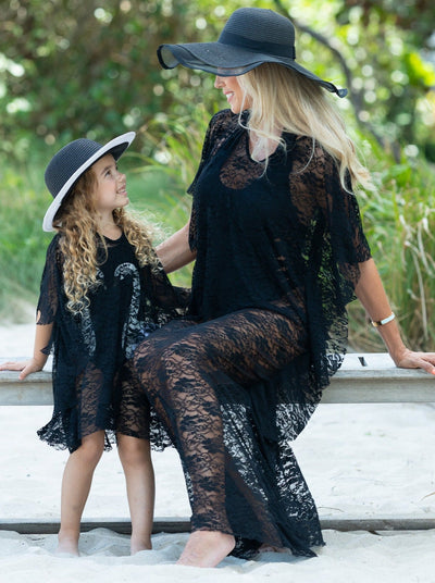 Mommy & Me Resort Wear | Matching Black Lace Kaftan Swim Cover Up