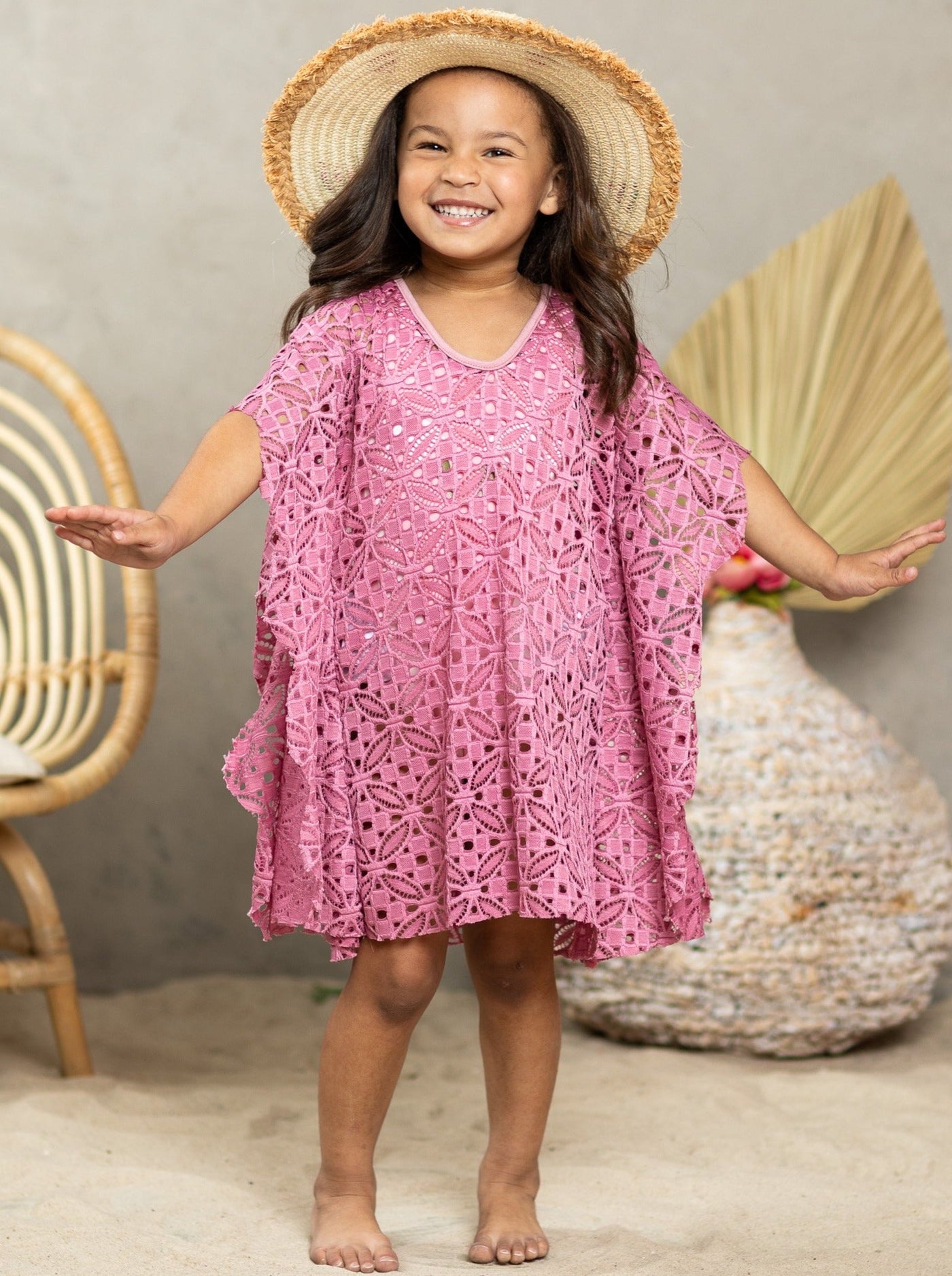 Kids Swimsuits | Little Girls Geometric Floral Mesh Swim Cover Up