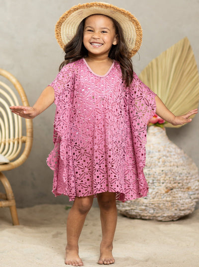 Kids Swimsuits | Little Girls Geometric Floral Mesh Swim Cover Up