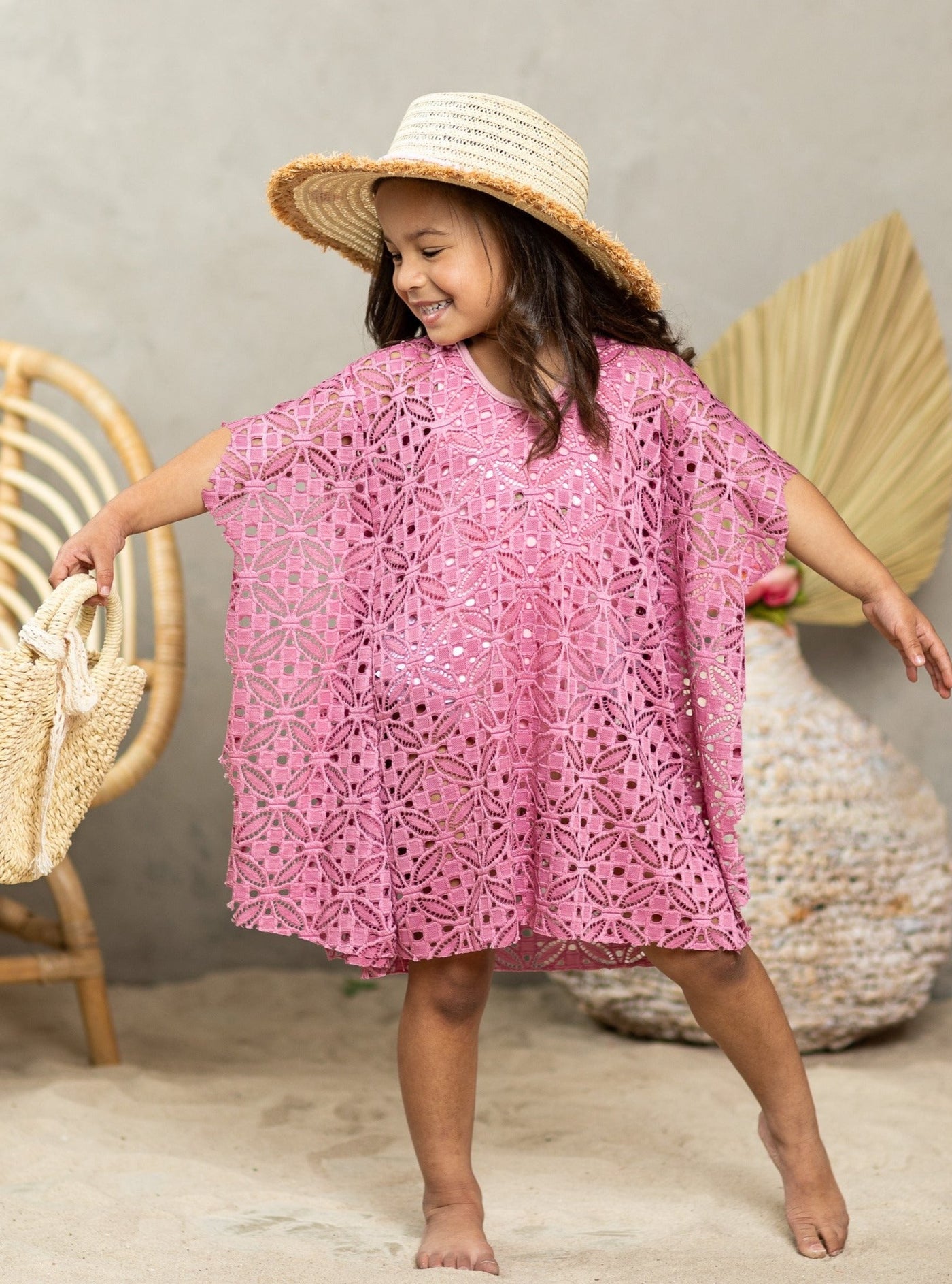 Kids Swimsuits | Little Girls Geometric Floral Mesh Swim Cover Up