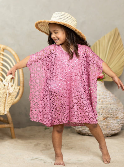 Kids Swimsuits | Little Girls Geometric Floral Mesh Swim Cover Up