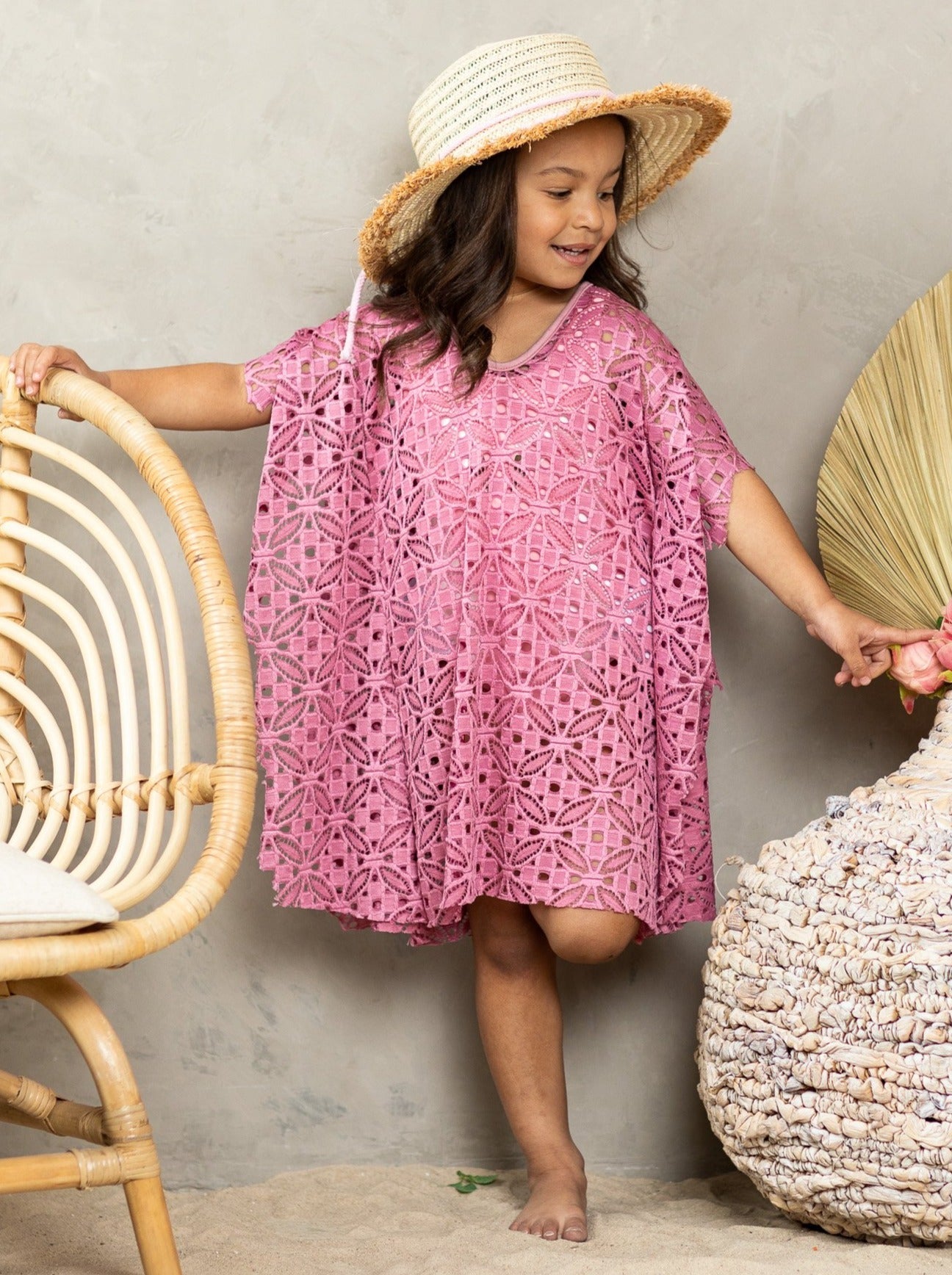 Kids Swimsuits | Little Girls Geometric Floral Mesh Swim Cover Up