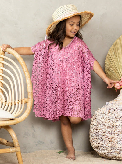 Kids Swimsuits | Little Girls Geometric Floral Mesh Swim Cover Up