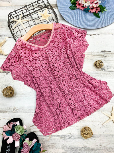 Kids Swimsuits | Little Girls Geometric Floral Mesh Swim Cover Up