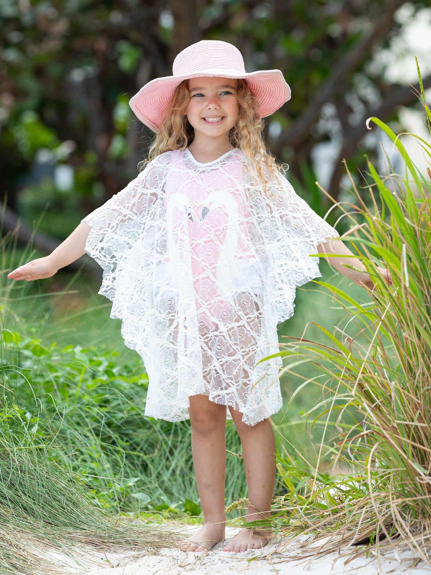 Mommy & Me Resort Wear | Matching Ivory Lace Kaftan Swim Cover Up