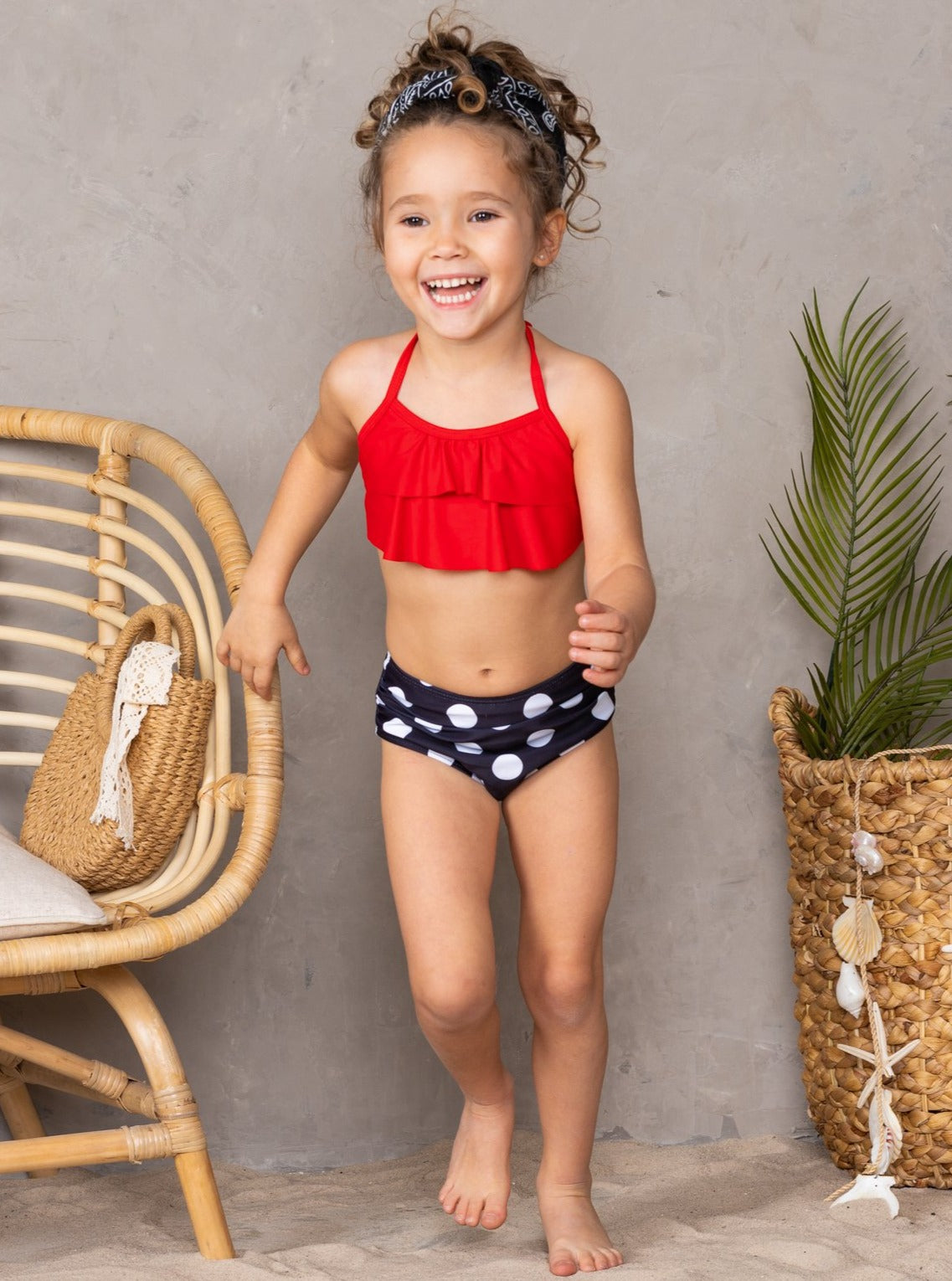 Kids Swimsuits | Girls Ruffled Top & Polka Dot Two Piece Swimsuit