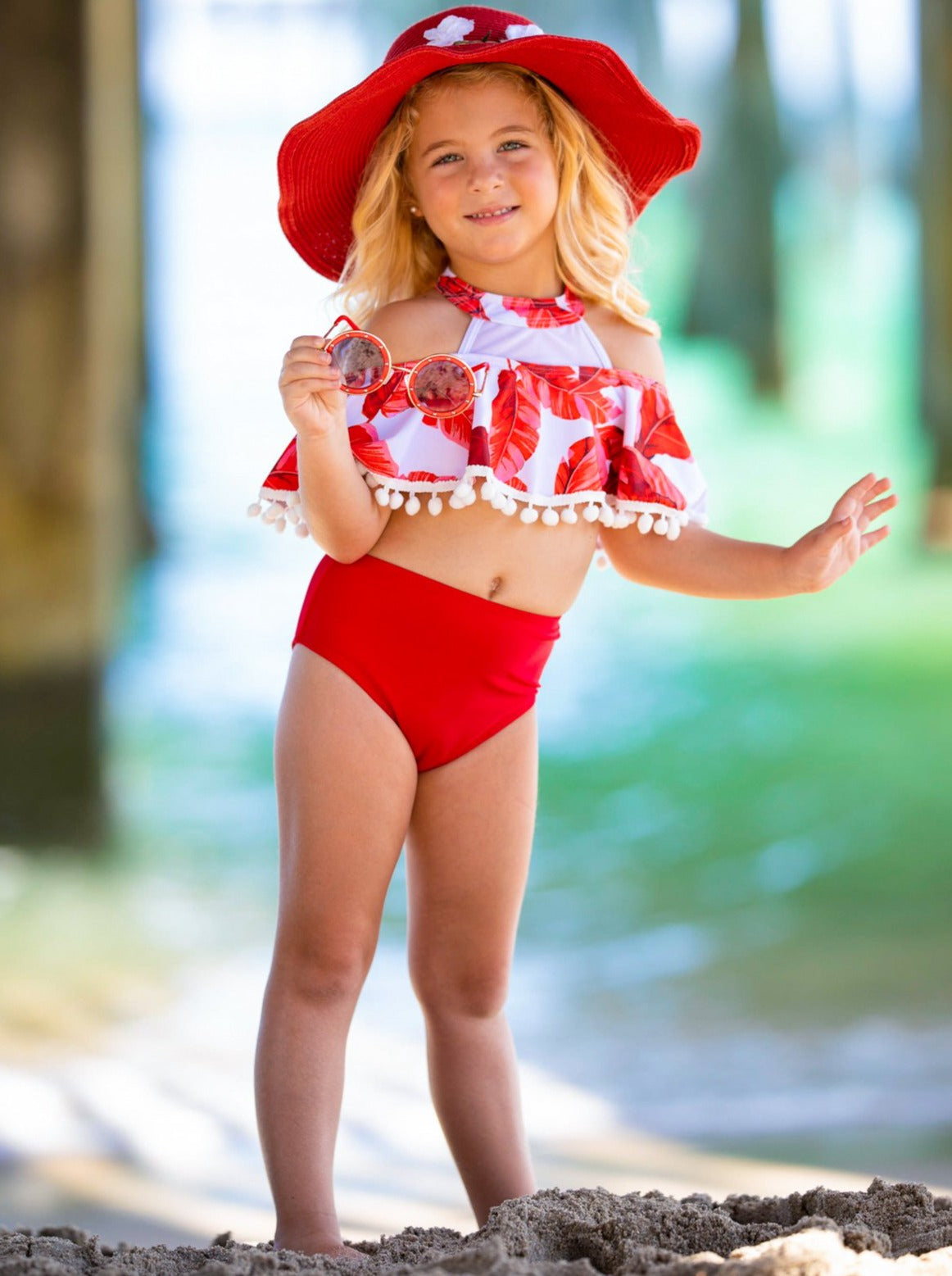 Toddler Swimsuit | Girls Tropical Halter High Waist Two Piece Swimsuit