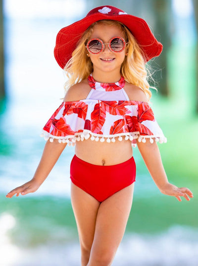 Toddler Swimsuit | Girls Tropical Halter High Waist Two Piece Swimsuit