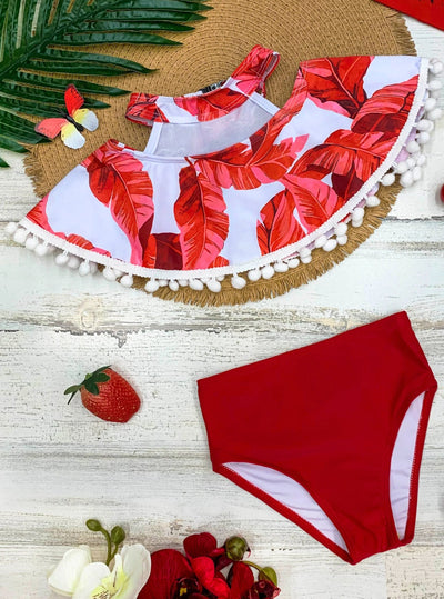 Toddler Swimsuit | Girls Tropical Halter High Waist Two Piece Swimsuit