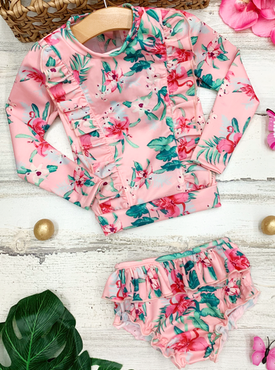 Toddler Girls Swimwear | Girls Floral Rash Guard Two Piece Swimsuit