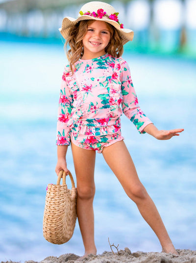 Toddler Girls Swimwear | Girls Floral Rash Guard Two Piece Swimsuit